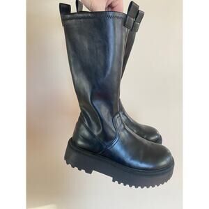 Zara Girls Knee High Faux Leather Platform Lug Sole Boots Sz 33/ US 2
